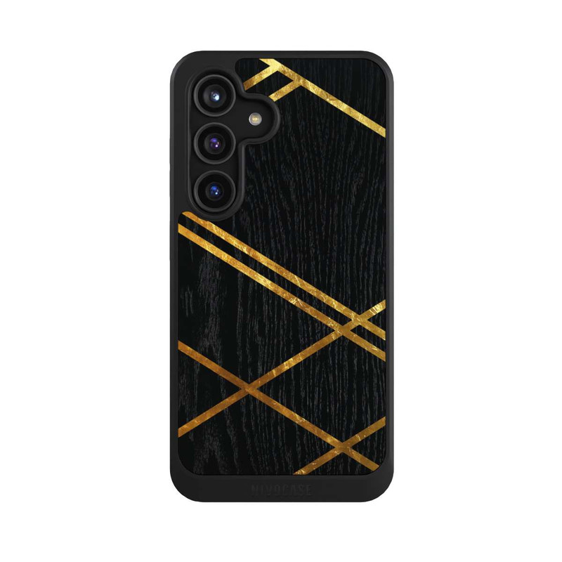 Galaxy S24 NIVOcore Noir Motif géométrique Rayures dorées