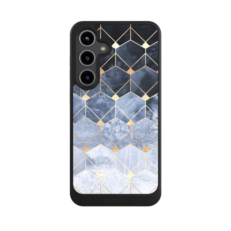 Galaxy S24 + NIVOcore Impression Or Hexagones Bleus Et Diamants