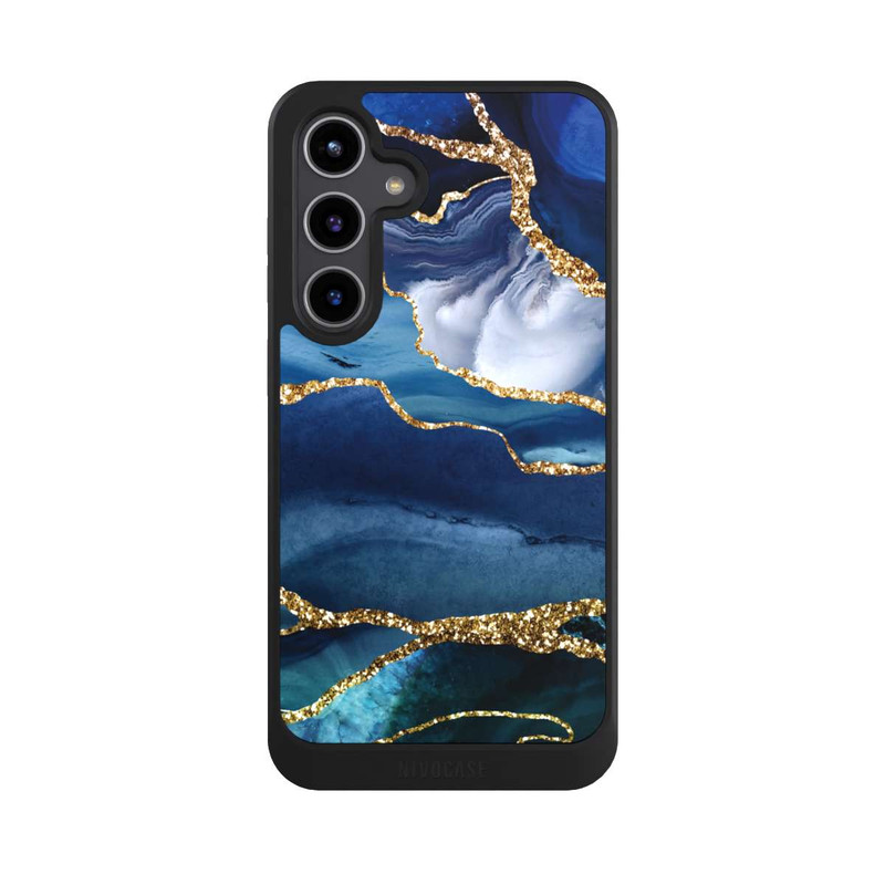 Galaxy S24 + NIVOcore  Blauer Marmor Gold Glitzer Look