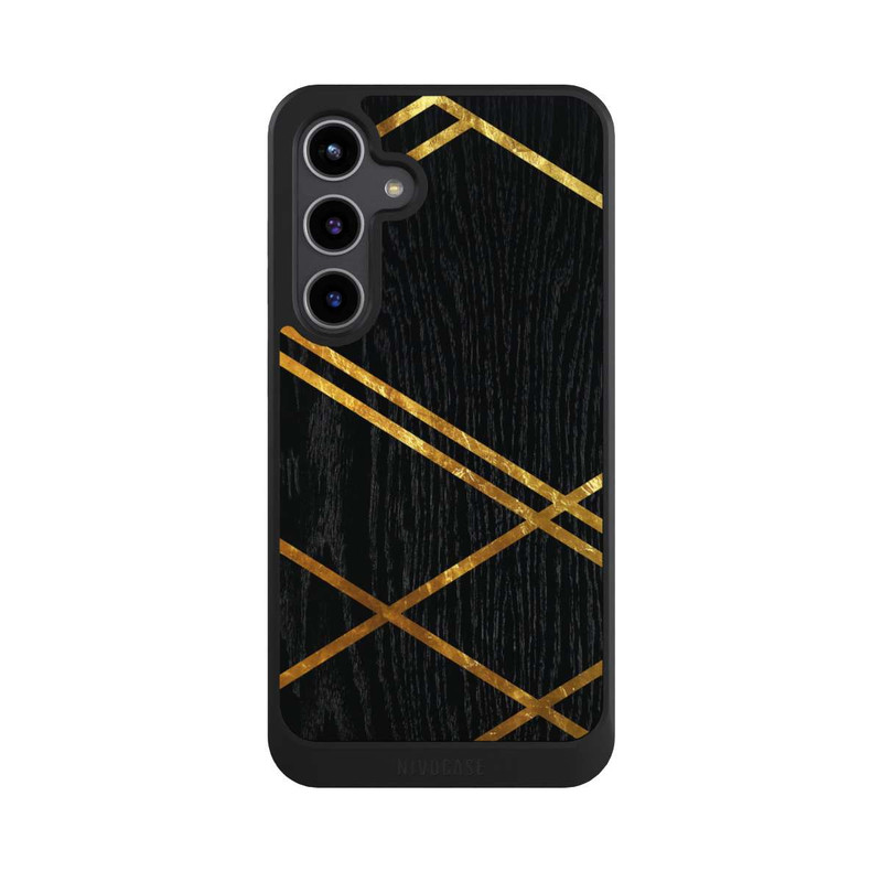 Galaxy S24 + NIVOcore Schwarzes geometrisches Muster Goldene Streifen
