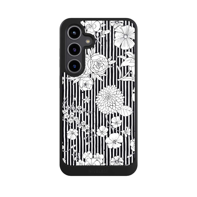 Galaxy S24 + NIVOcore Blumen und Streifen Schwarz und Weiß