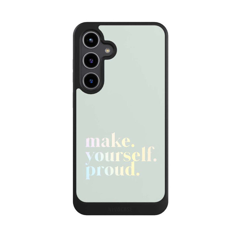 Galaxy S24 + NIVOcore Make Yourself Proud Zitat-Minze und Farbverlauf