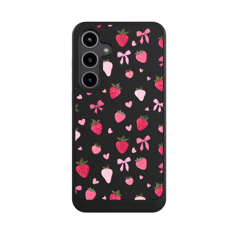 Galaxy S24 + NIVOcore Erdbeer Herz Schleifen Pink Muster Transparent