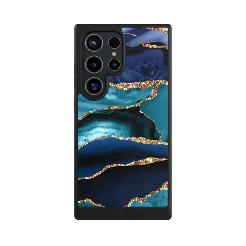 Galaxy S24 Ultra NIVOcore Dark and Light Blue Marble Gold Glitter Look