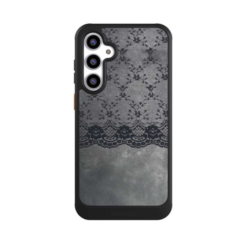 Samsung Galaxy S23 FE NIVOcore Schwarzes Spitzenmuster auf grauem Hintergrund