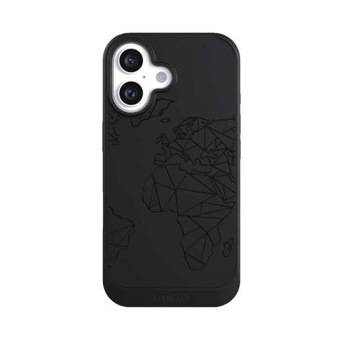 Apple iPhone 16 NIVOcore Polygon Weltkarte Schwarz ohne Hintergrund