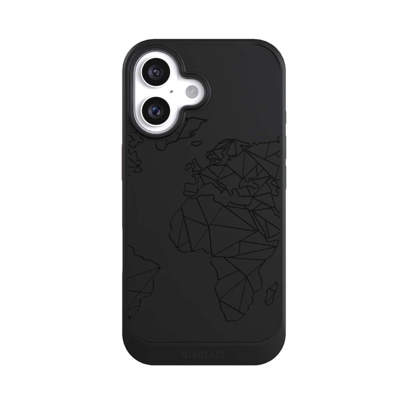 iPhone 16 NIVOcore Polygon Weltkarte Schwarz ohne Hintergrund