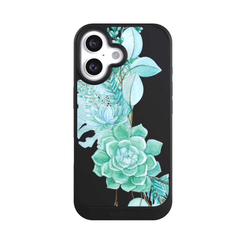 iPhone 16 NIVOcore Sukkulenten Blumen Mintgrün Transparent