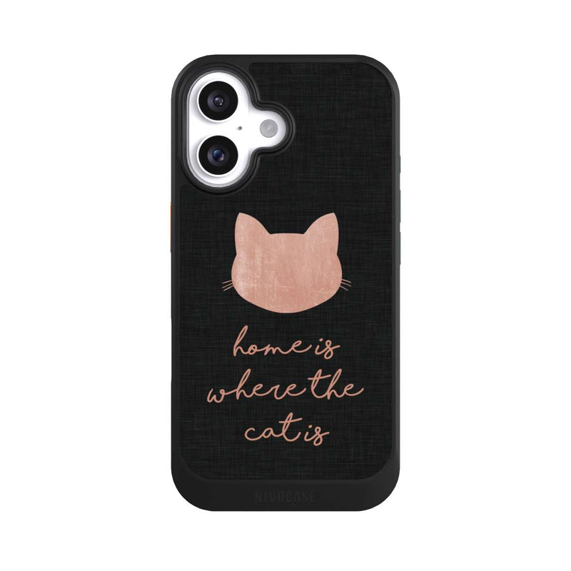 iPhone 16 NIVOcore Home Is Where The Cat Is - Rosa auf Schwarz 