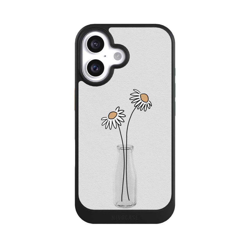 iPhone 16 NIVOcore Stillleben mit weißen Gänseblümchen