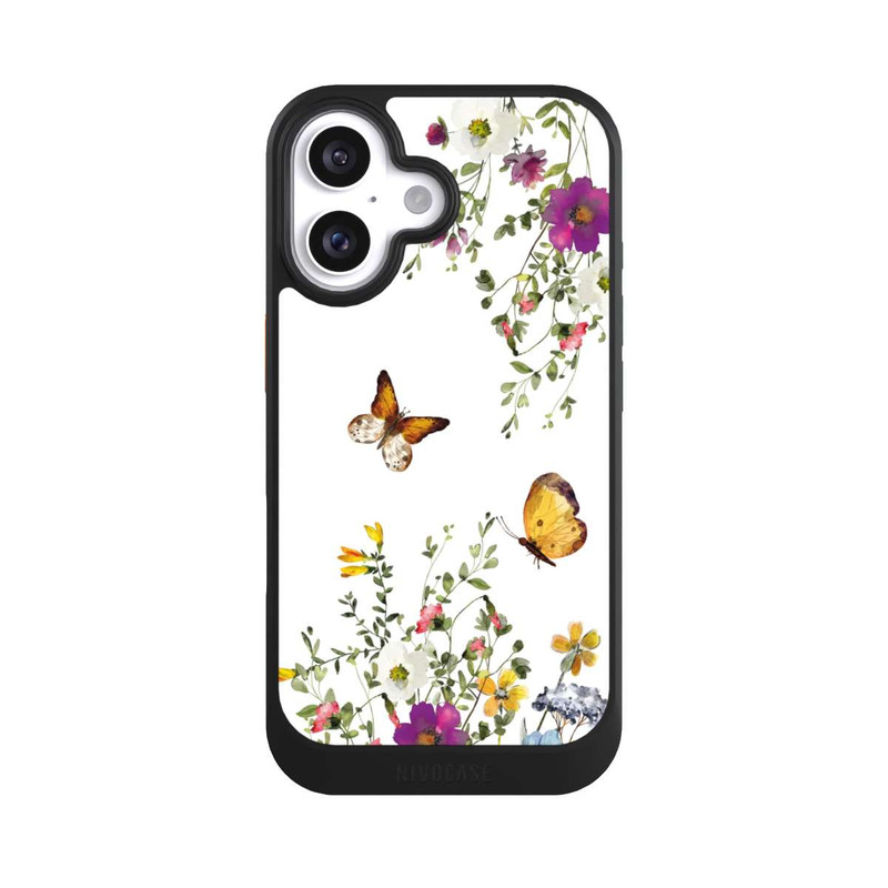 iPhone 16 NIVOcore Schmetterlinge und bunte Blumen