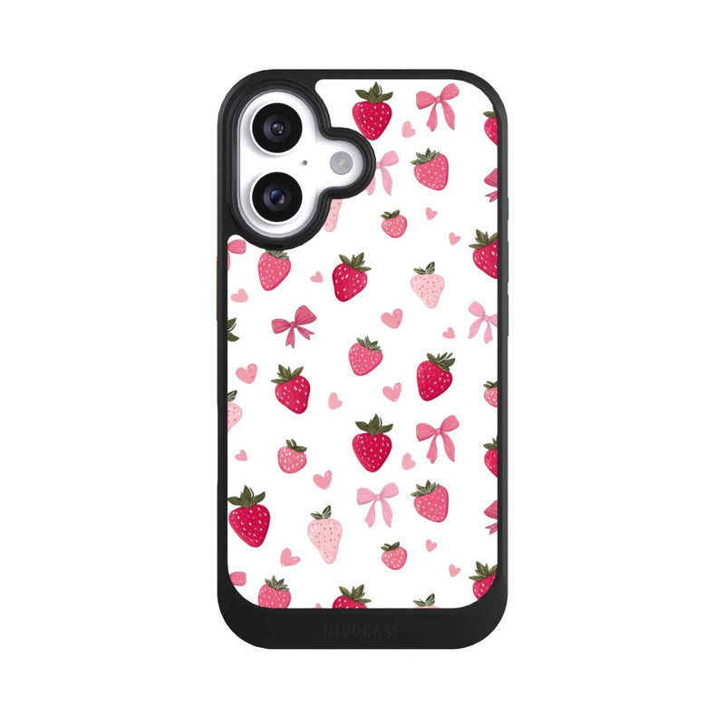 iPhone 16 NIVOcore Strawberry Ribbon Pattern Pink