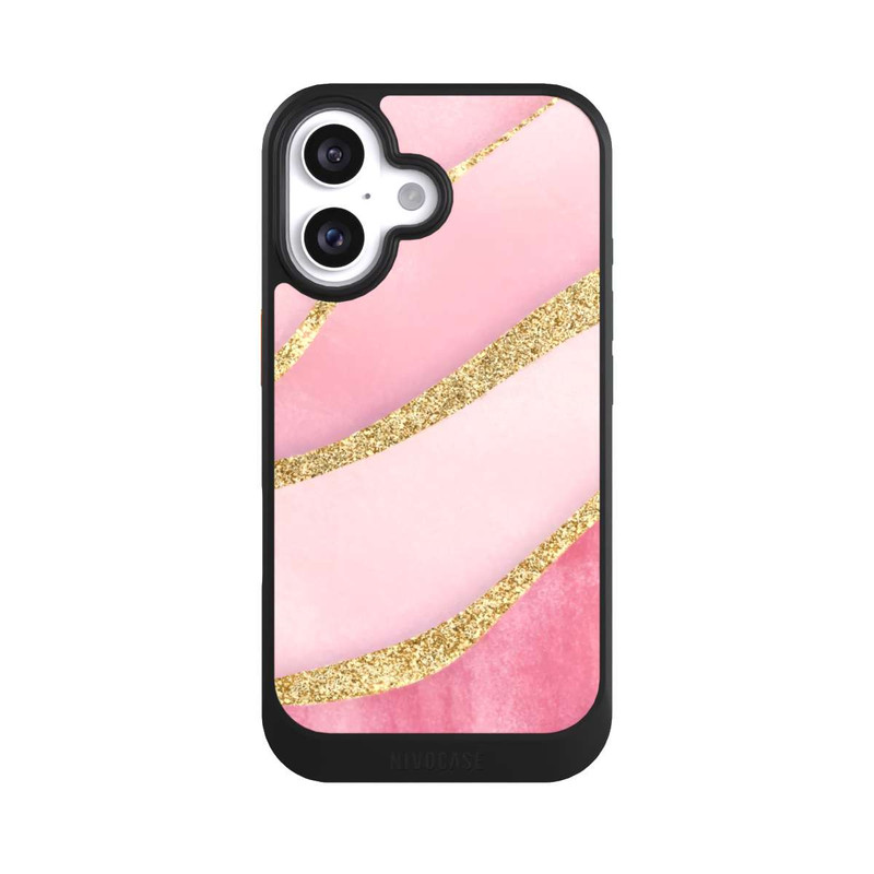iPhone 16 NIVOcore Pink Marble Goldprint Stripes