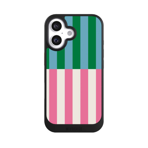 Apple iPhone 16 NIVOcore Streifenmuster Grün Rosa