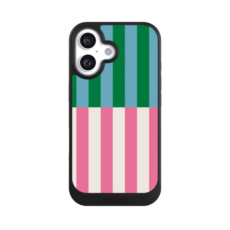 iPhone 16 NIVOcore Motif Rayé Vert Rose