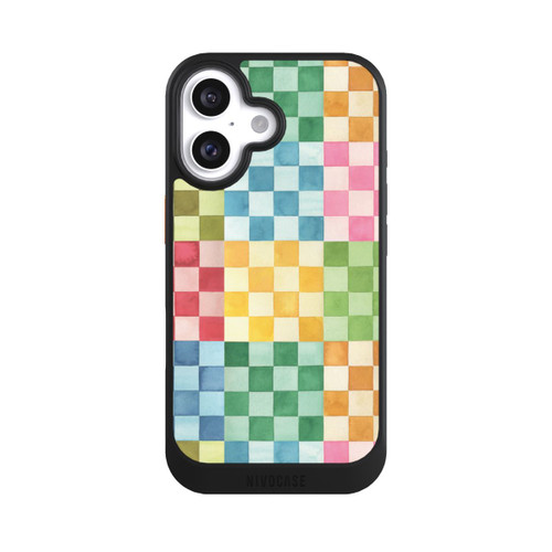 Apple iPhone 16 NIVOcore Checkerboard Watercolor Chess Geometric Red