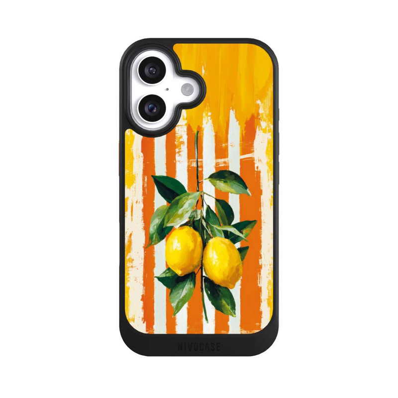 iPhone 16 NIVOcore Zitronen auf gestreiftem Hintergrund Sommer mit KI