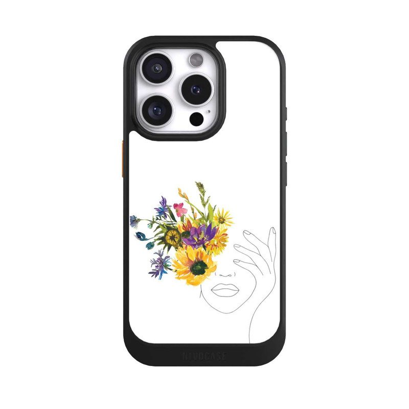 iPhone 16 Pro NIVOcore Line Art Frau Sonnenblumen