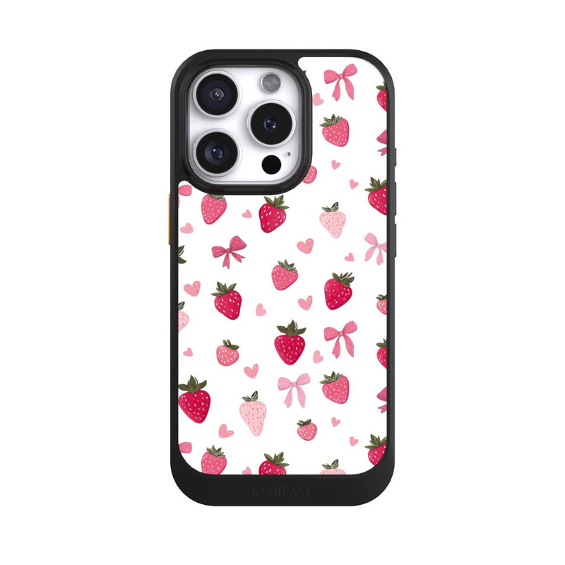 iPhone 16 Pro NIVOcore Erdbeer Herz Schleifen Muster Pink