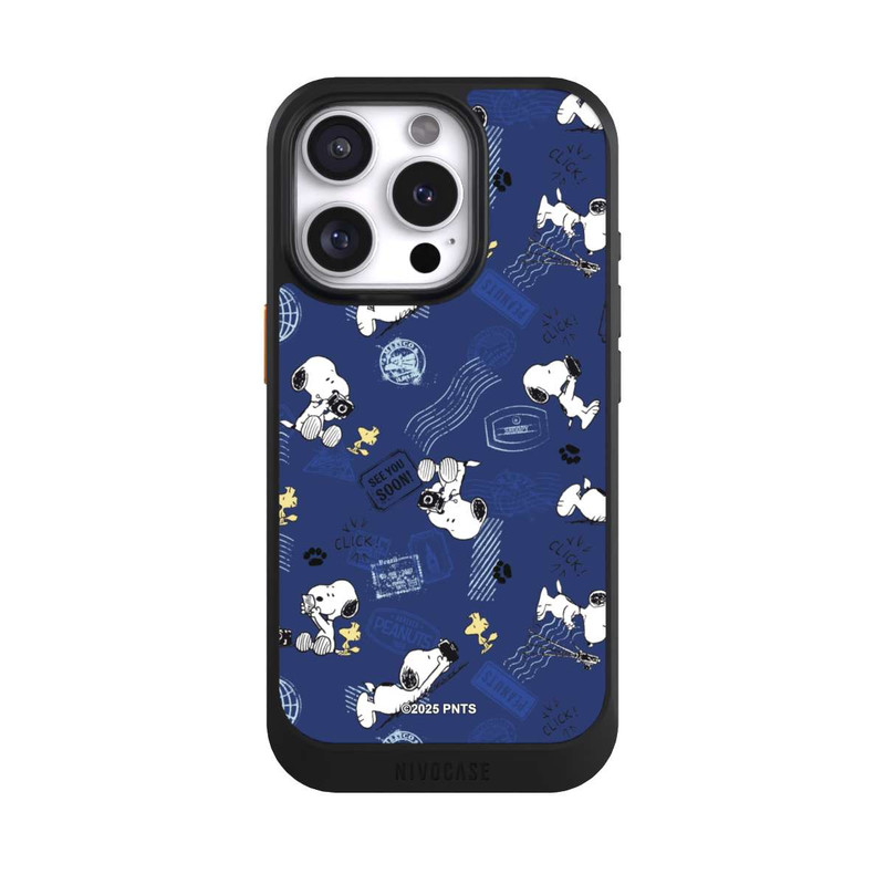 iPhone 16 Pro NIVOcore Peanuts Travel Stamps Pattern Blue