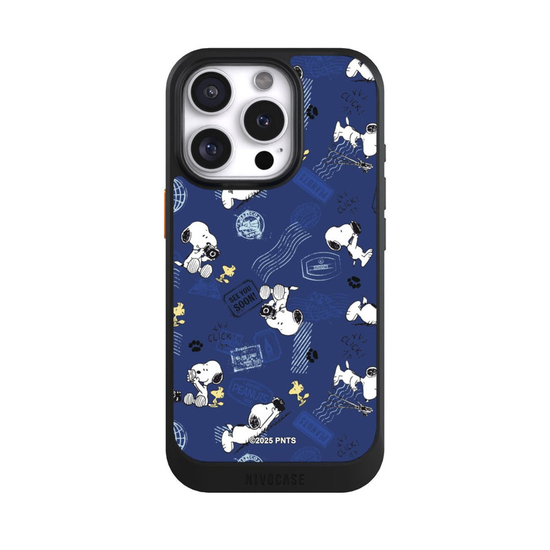 iPhone 16 Pro NIVOcore Peanuts Travel Stamps Pattern Blue