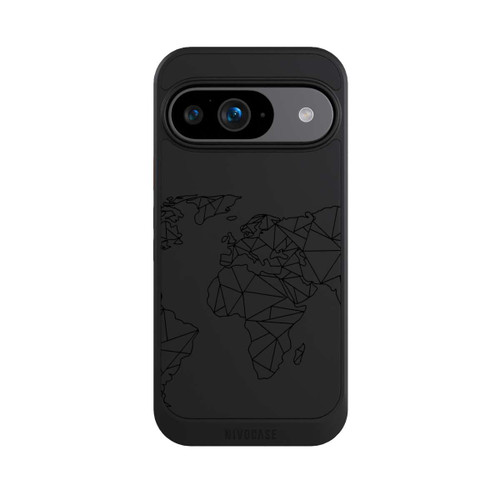 Google Pixel 9 NIVOcore Polygon Weltkarte Schwarz ohne Hintergrund