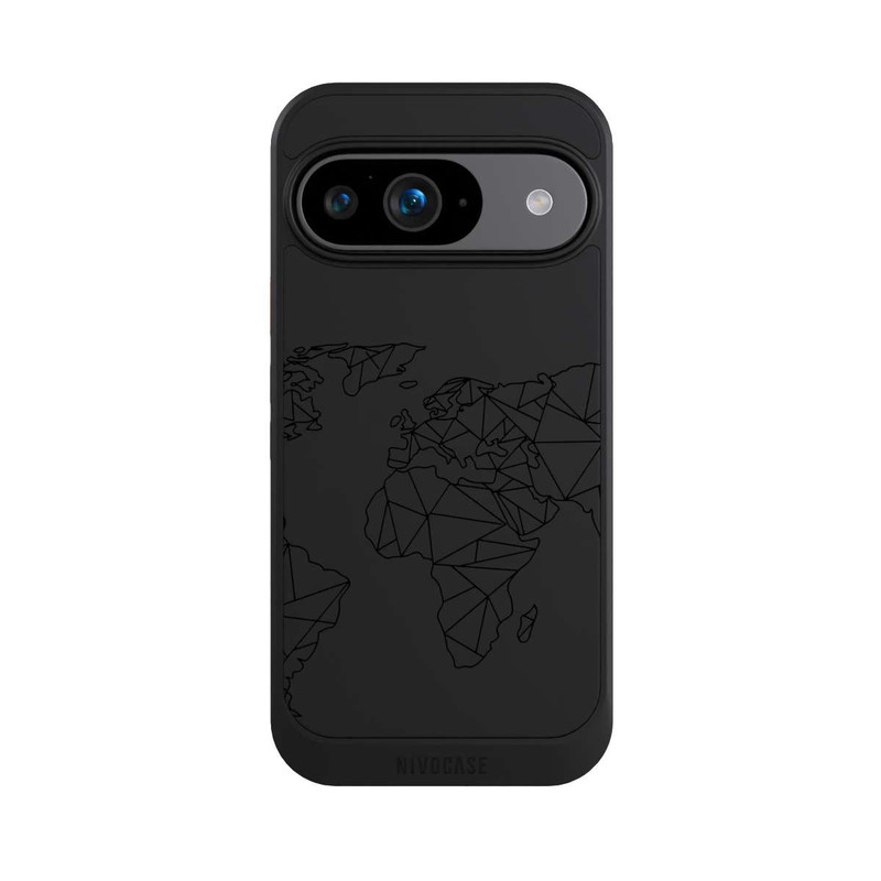 Pixel 9 NIVOcore Polygon Weltkarte Schwarz ohne Hintergrund