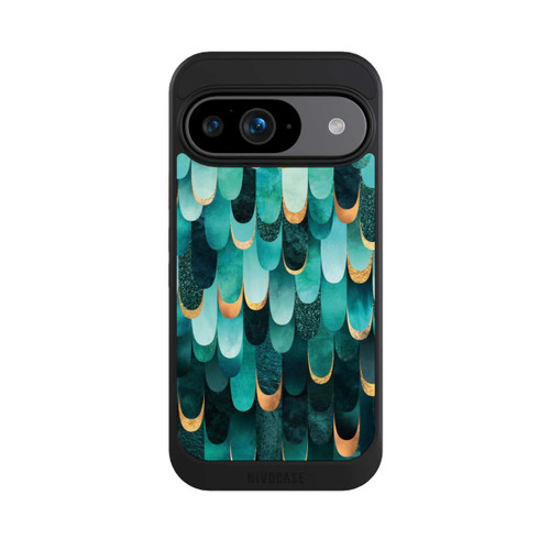 Google Pixel 9 NIVOcore Imprimé or turquoise à plumes