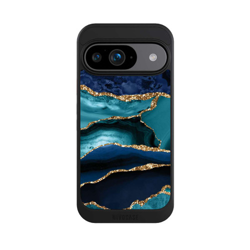 Google Pixel 9 NIVOcore Dark and Light Blue Marble Gold Glitter Look