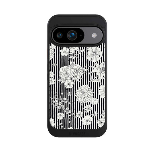 Google Pixel 9 NIVOcore Fleurs et rayures noir et blanc