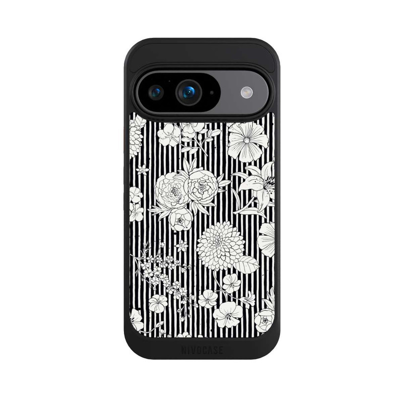 Pixel 9 NIVOcore Blumen und Streifen Schwarz und Weiß