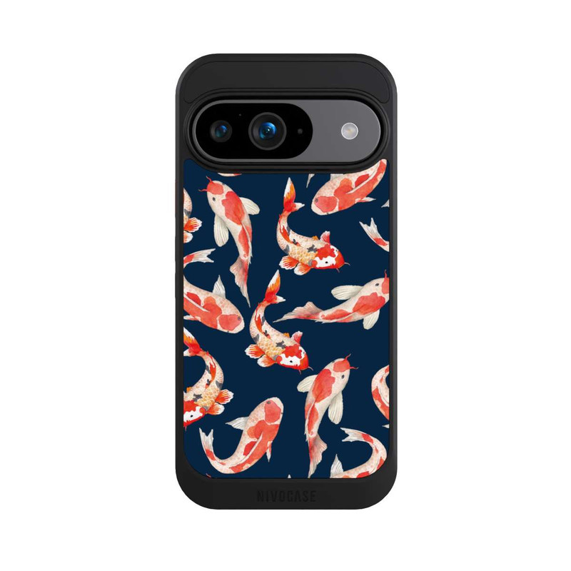 Pixel 9 NIVOcore Koi auf blauem Hintergrund