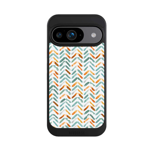 Google Pixel 9 NIVOcore Elegantes Herbstchevron Blau Orange
