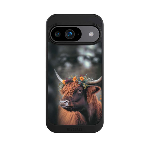 Google Pixel 9 NIVOcore Hochland Rind mit Blumen mit KI