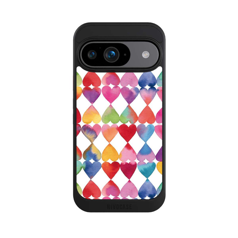 Pixel 9 NIVOcore Buntes Herz Watercolor Muster