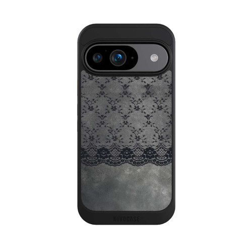 Google Pixel 9 NIVOcore Schwarzes Spitzenmuster auf grauem Hintergrund