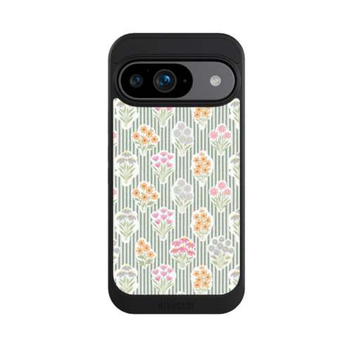 Google Pixel 9 NIVOcore Ditsy Flower Sticker Bouquets on Blue and Cream Pinstripes