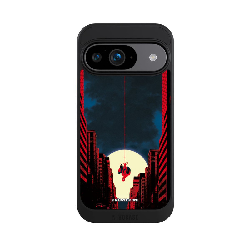 Pixel 9 NIVOcore Spider-Man Marvel between Skyscrapers