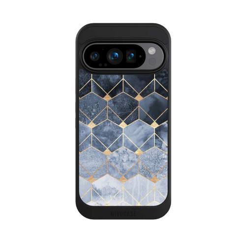 Google Pixel 9 Pro NIVOcore Blaue Sechsecke und Diamanten Golddruck