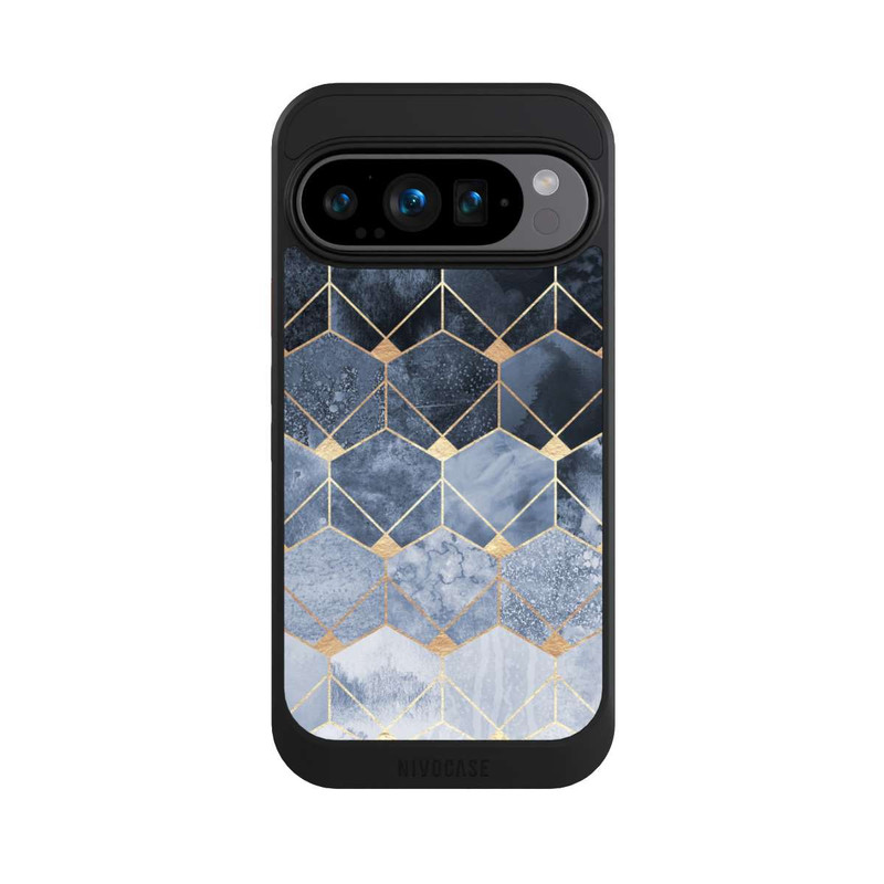 Pixel 9 Pro NIVOcore Blaue Sechsecke und Diamanten Golddruck