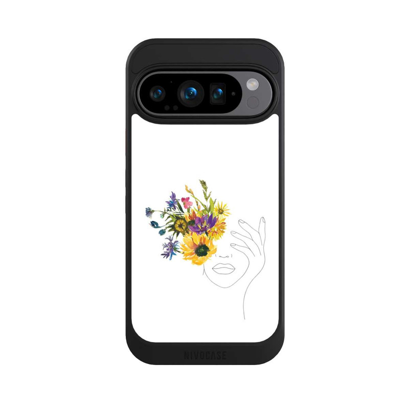 Pixel 9 Pro NIVOcore Line Art Frau Sonnenblumen