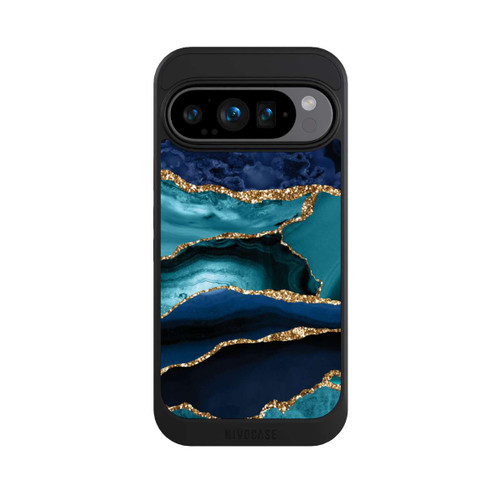 Google Pixel 9 Pro NIVOcore Dark and Light Blue Marble Gold Glitter Look