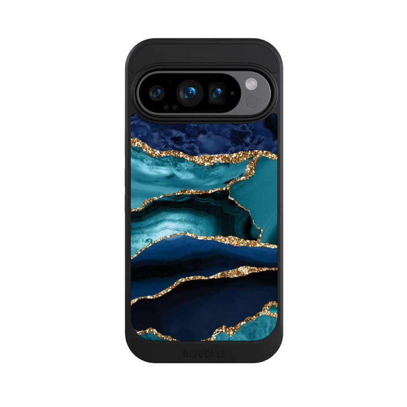 Pixel 9 Pro NIVOcore Dark and Light Blue Marble Gold Glitter Look