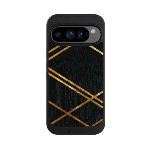 Google Pixel 9 Pro NIVOcore Schwarzes geometrisches Muster Goldene Streifen