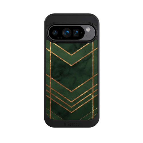 Google Pixel 9 Pro NIVOcore Dunkelgrün gemustert Goldene Streifen