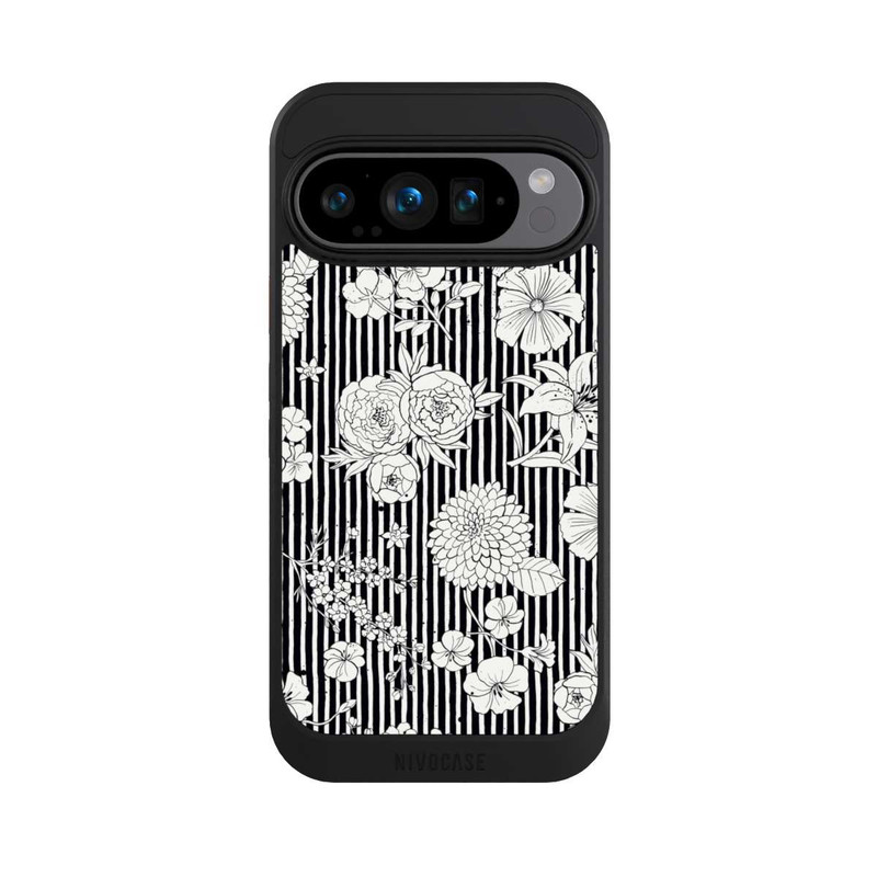 Pixel 9 Pro NIVOcore Blumen und Streifen Schwarz und Weiß