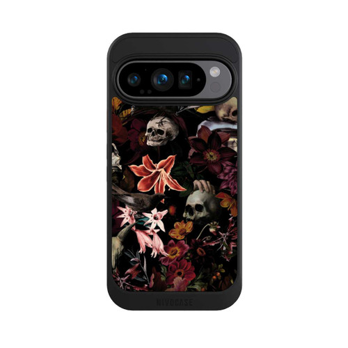 Google Pixel 9 Pro NIVOcore Totenköpfe und Blumen auf dunklem Hintergrund