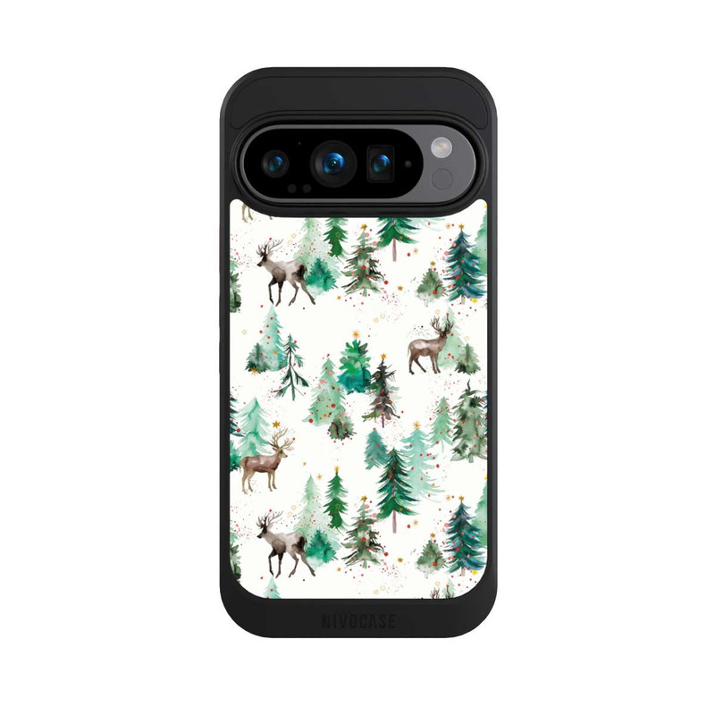 Pixel 9 Pro NIVOcore Hirsche und Winterweihnachtsbäume