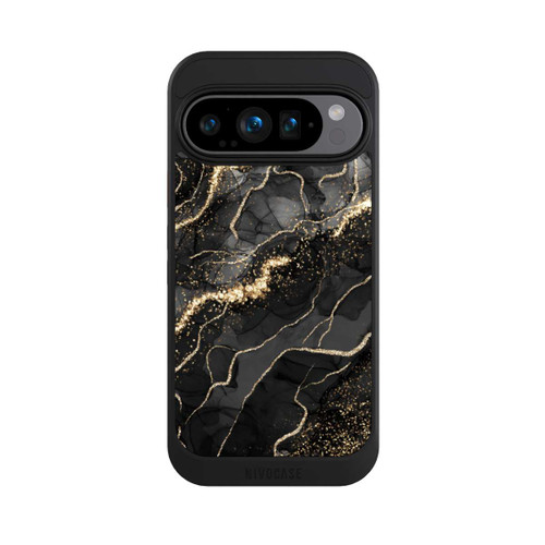 Google Pixel 9 Pro NIVOcore Look Spirales de Marbre Sombre &amp; Or