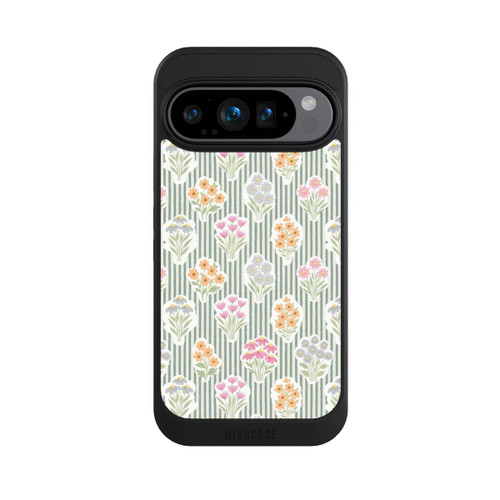 Google Pixel 9 Pro NIVOcore Ditsy Flower Sticker Bouquets on Blue and Cream Pinstripes